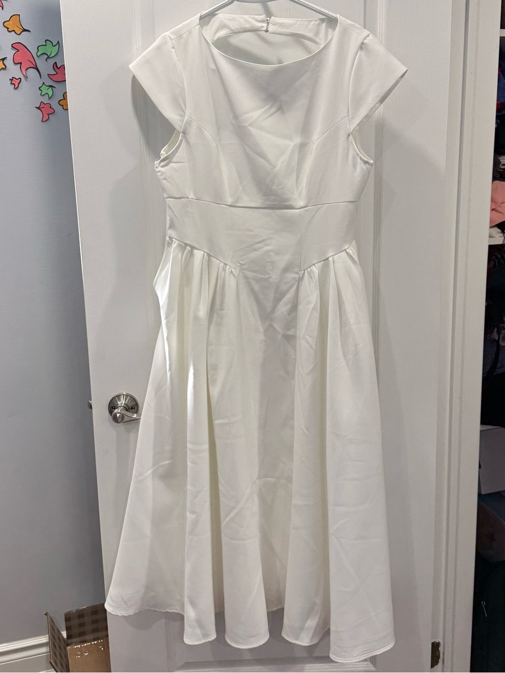 Classic Boatneck White Fit & Flare Dress